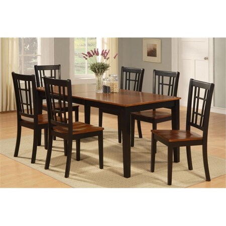 East West Furniture 7 Piece Formal Dining Room Set-Dining Room Table and 6 Chairs For Dining Room NICO7-BLK-W